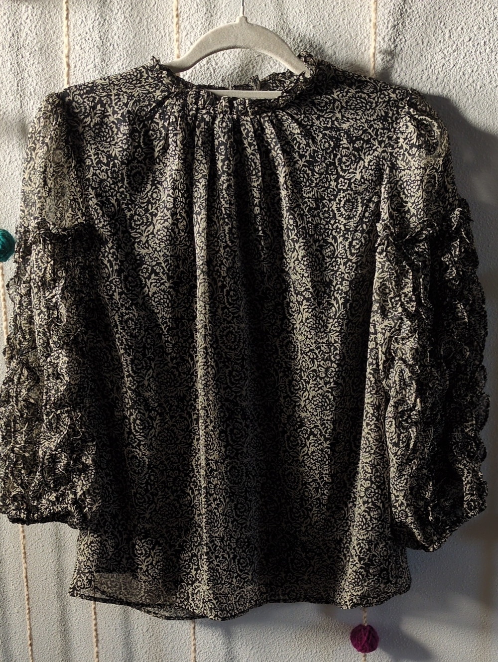 CeCe Black and White Floral Lace Sleeve Blouse